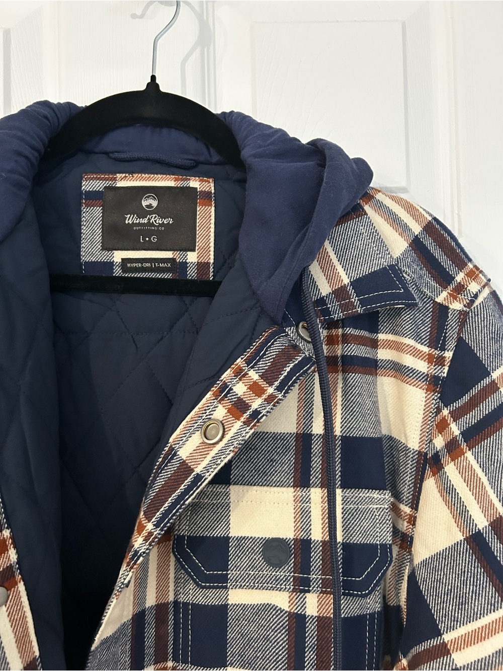 WindRiver Men's Navy & Cream Plaid Hooded Shirt Jacket